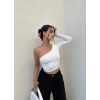 Beyaz Tek Omuz Dalgıç Crop