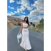 Ekru Saten Etek Büstiyer İkili Takım