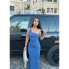 Mavi Tek Omuz Uzun Sandy Elbise