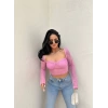 Pembe Güpürlü Tül Crop