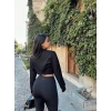 Siyah Fitilli Crop Sweat İkili Takım