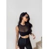 Siyah Gloplu Tül Crop