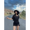 Siyah Güpürlü Tişört İkili Takım