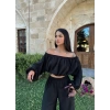 Siyah Madonna Yaka Keten İkili Takım
