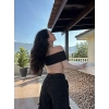 Siyah Parmak Geçmeli Çift Renk Madonna Bluz