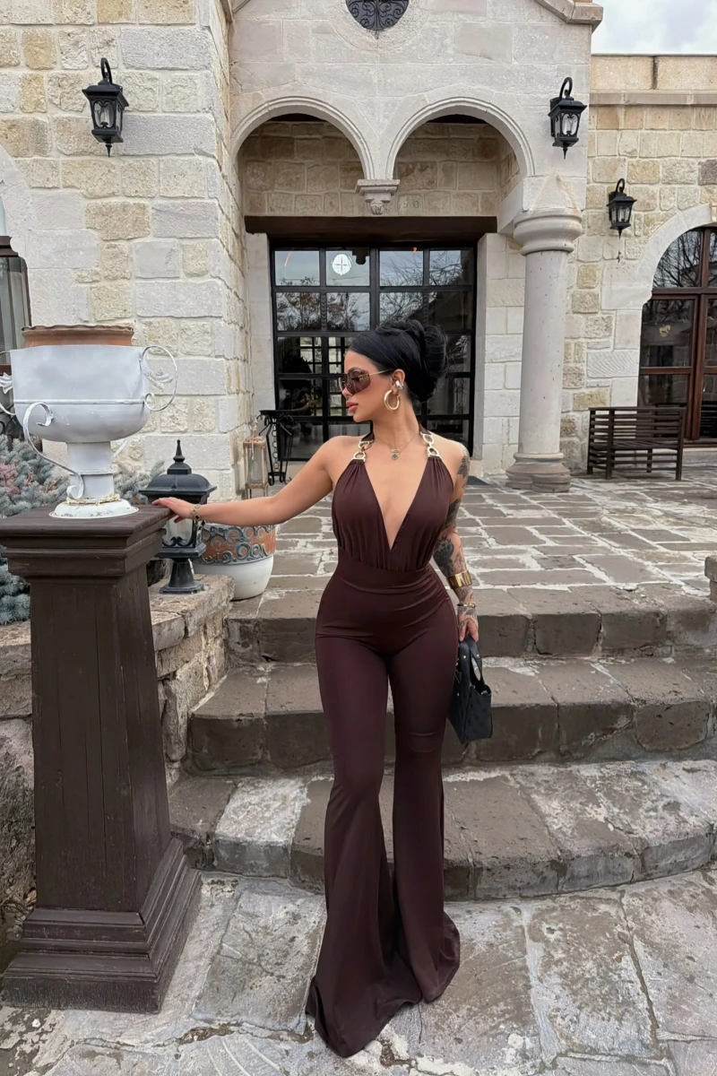 Kahve Aksesuar Askılı Tulum
