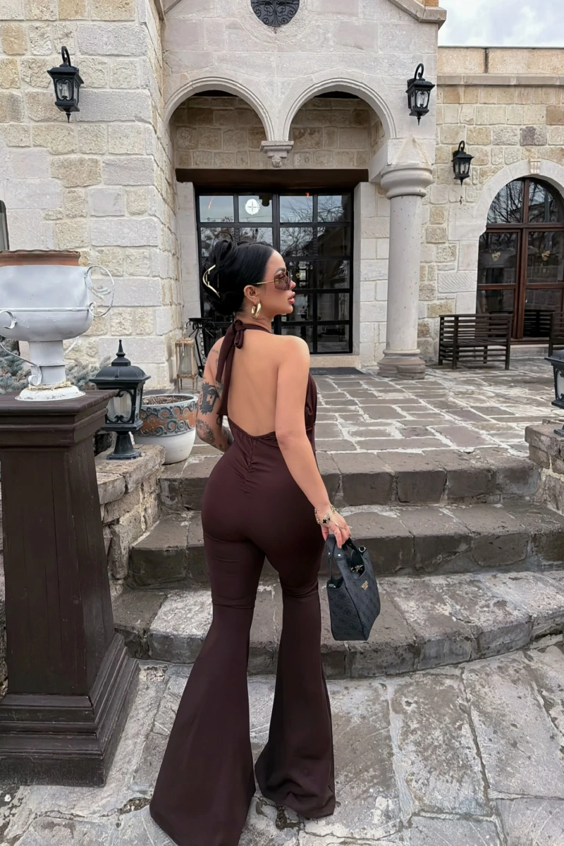 Kahve Aksesuar Askılı Tulum