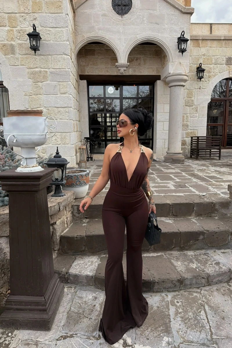 Kahve Aksesuar Askılı Tulum