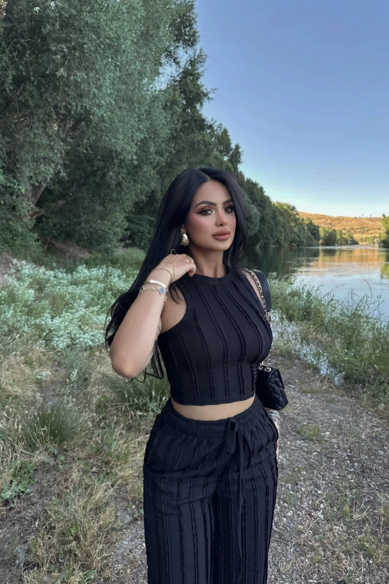 Siyah Halter Ters Dikişli İkili Takım