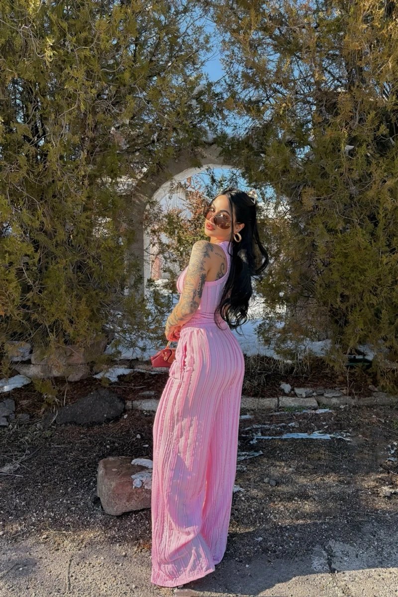 Pembe Halter Ters Dikişli İkili Takım