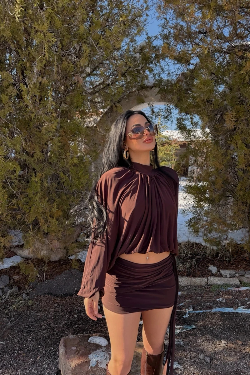Kahve Omuz Vatkalı Sandy İkili Takım