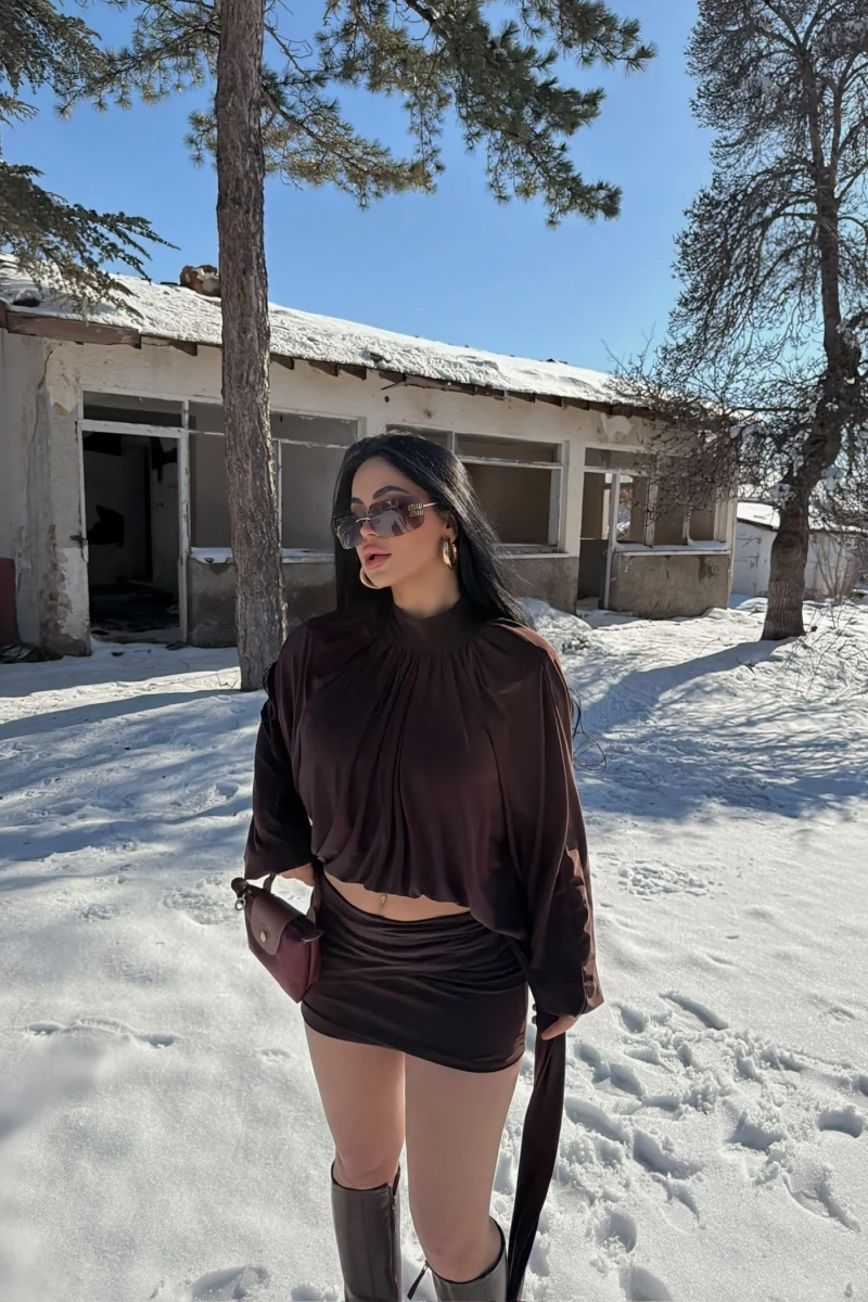 Kahve Omuz Vatkalı Sandy İkili Takım