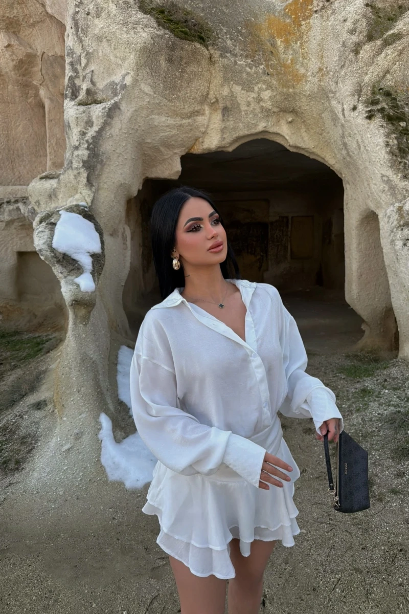 Beyaz Şortlu Gömlek Elbise