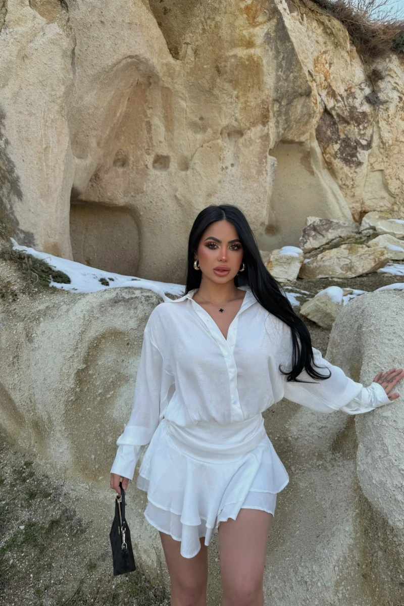 Beyaz Şortlu Gömlek Elbise