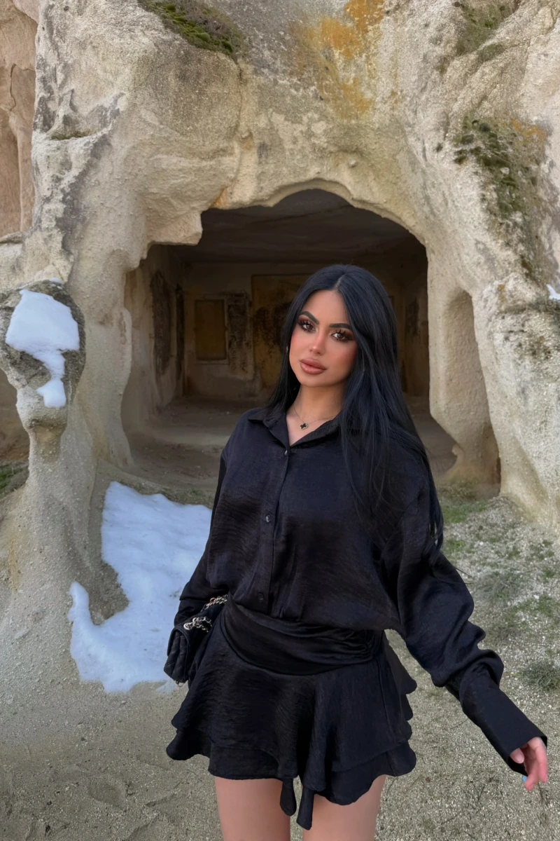 Siyah Şortlu Gömlek Elbise