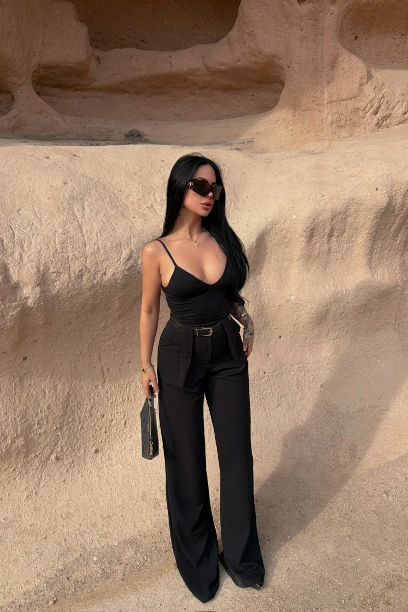 Kemerli Yüksek Bel Örme Pantolon