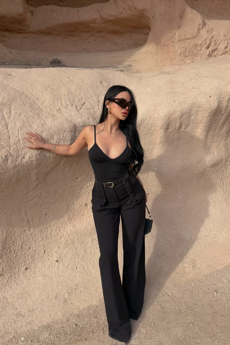 Kemerli Yüksek Bel Örme Pantolon