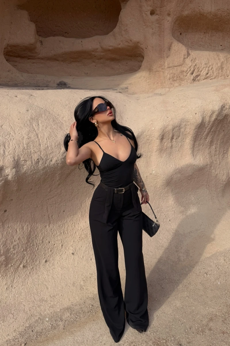 Kemerli Yüksek Bel Örme Pantolon