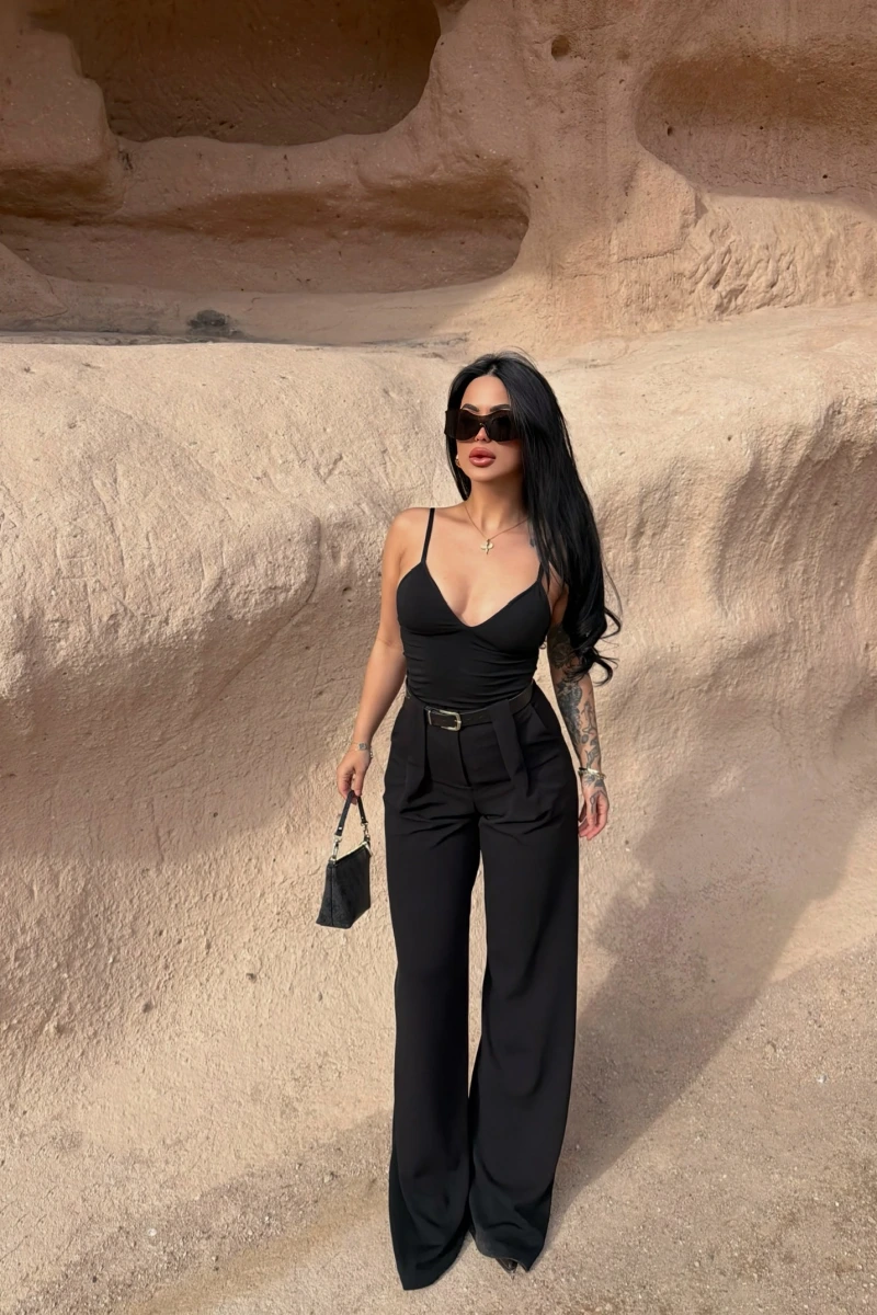 Kemerli Yüksek Bel Örme Pantolon