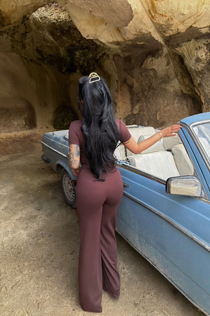 Kahve Şeritli Modal İkili Takım