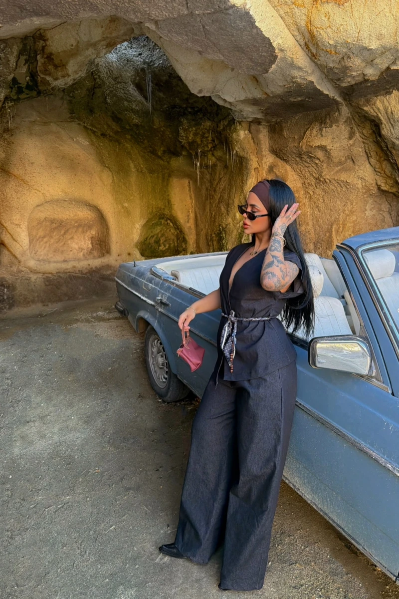 Yelekli Denim İkili Takım