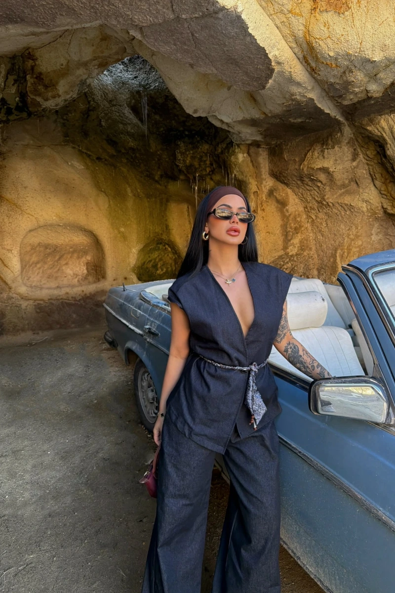 Yelekli Denim İkili Takım