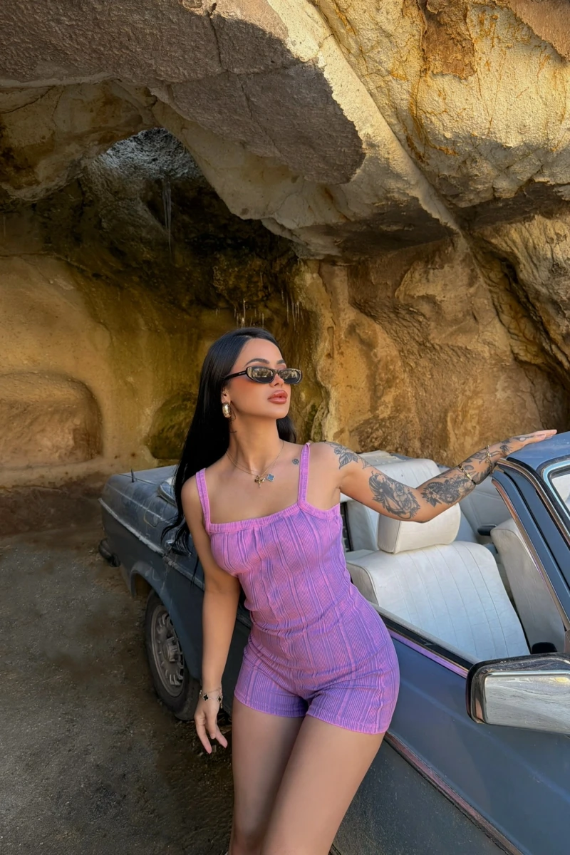 Askılı Batik Yıkamalı Tulum