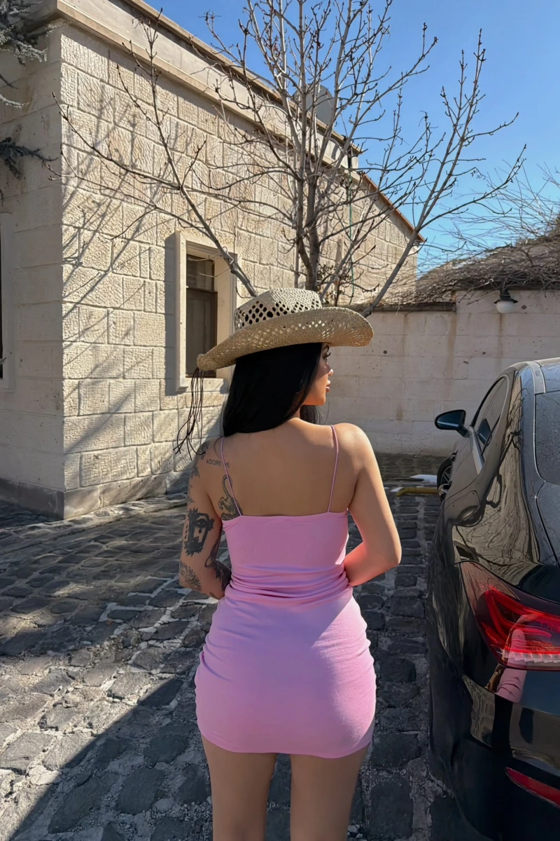 Pembe İp Askılı Basic Elbise
