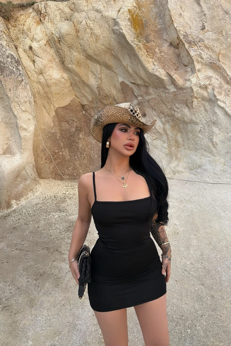 Siyah Askılı Bodycon Mini Elbise