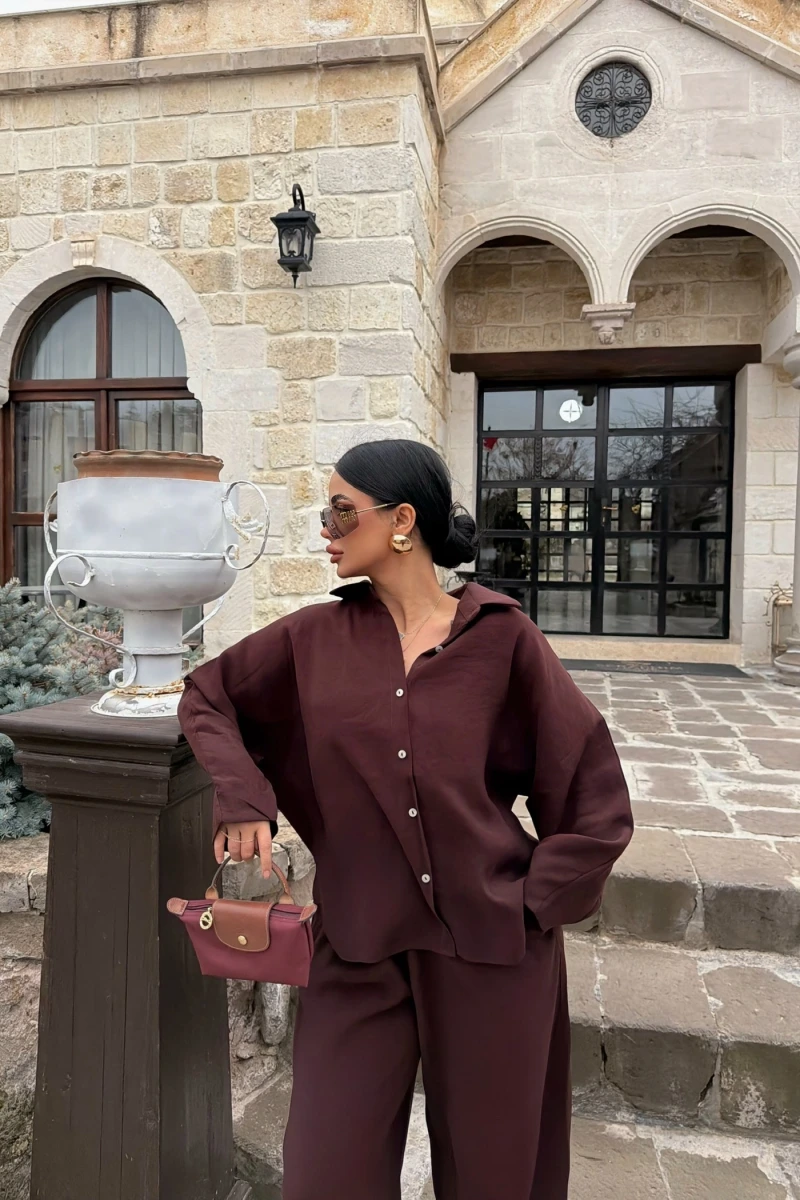 Kahve Modal Gömlek Pantolon İkili Takım