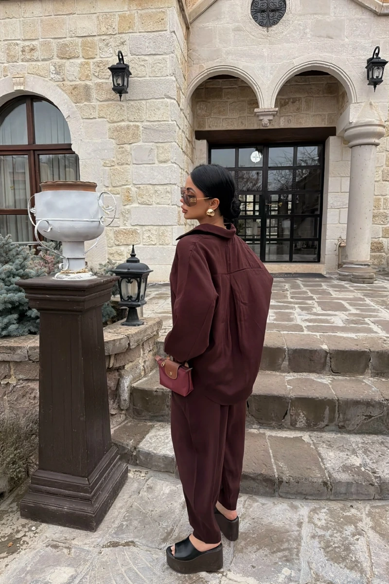 Kahve Modal Gömlek Pantolon İkili Takım