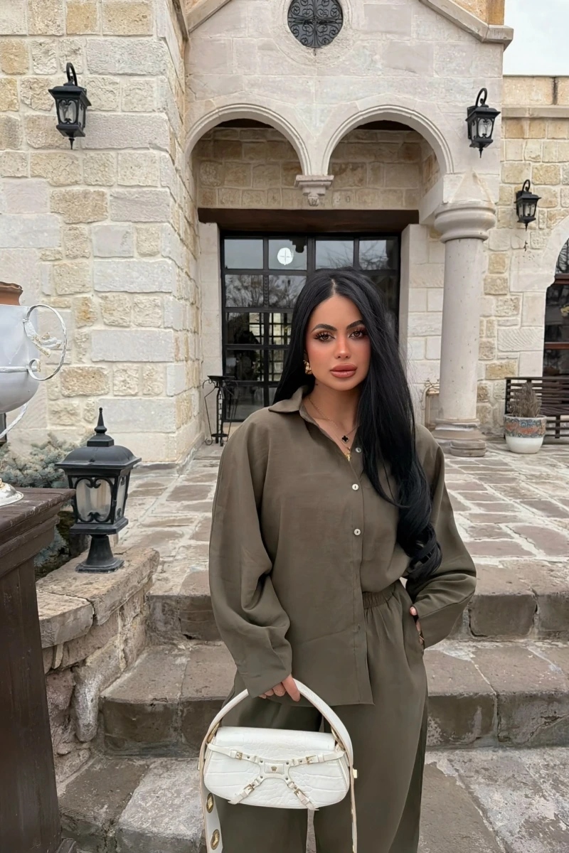 Haki Modal Gömlek Pantolon İkili Takım