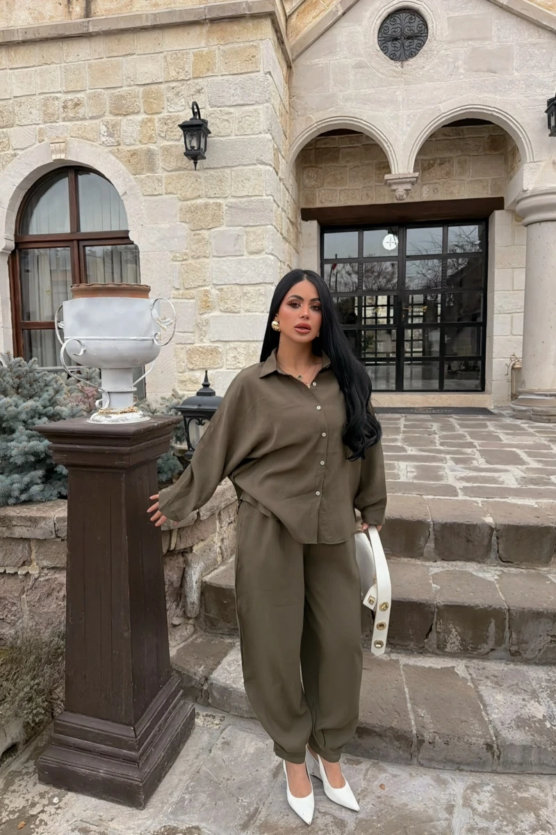 Haki Modal Gömlek Pantolon İkili Takım