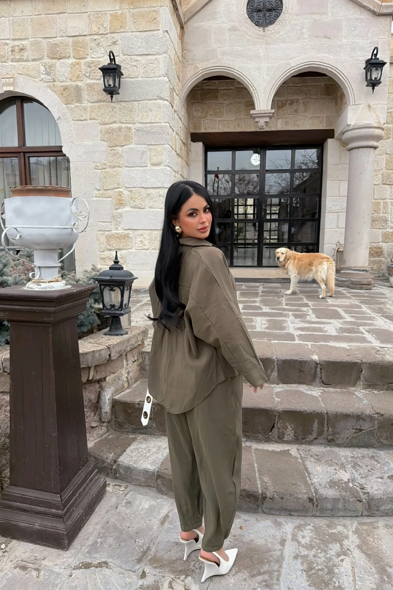 Haki Modal Gömlek Pantolon İkili Takım