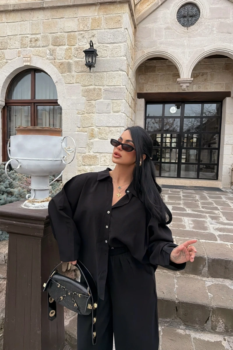 Siyah Modal Gömlek Pantolon İkili Takım