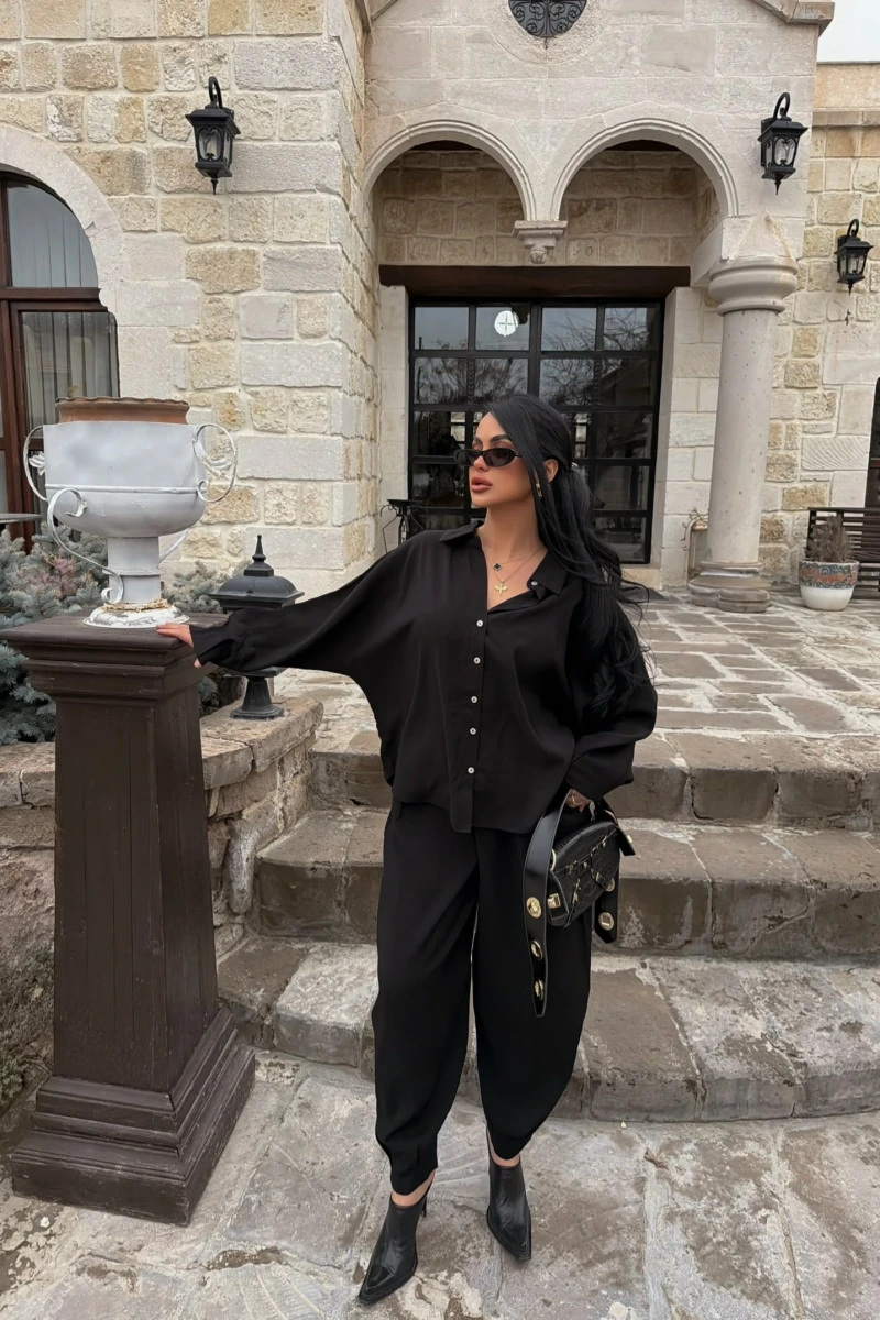Siyah Modal Gömlek Pantolon İkili Takım