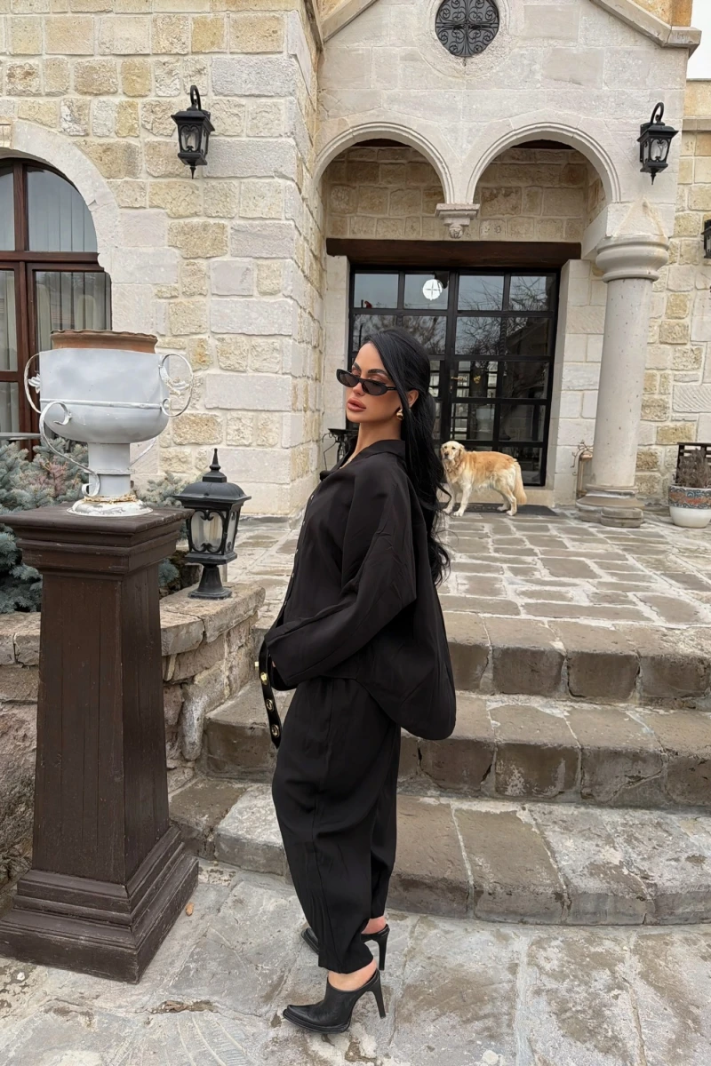 Siyah Modal Gömlek Pantolon İkili Takım