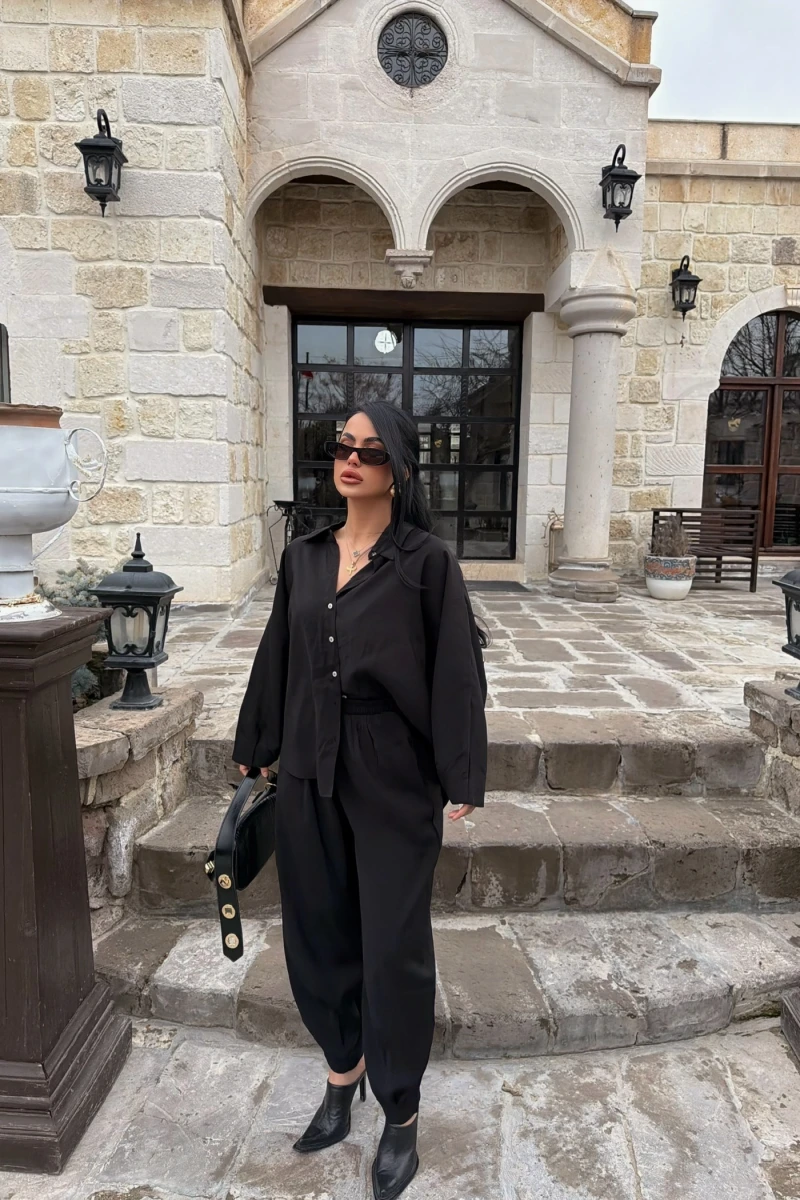 Siyah Modal Gömlek Pantolon İkili Takım