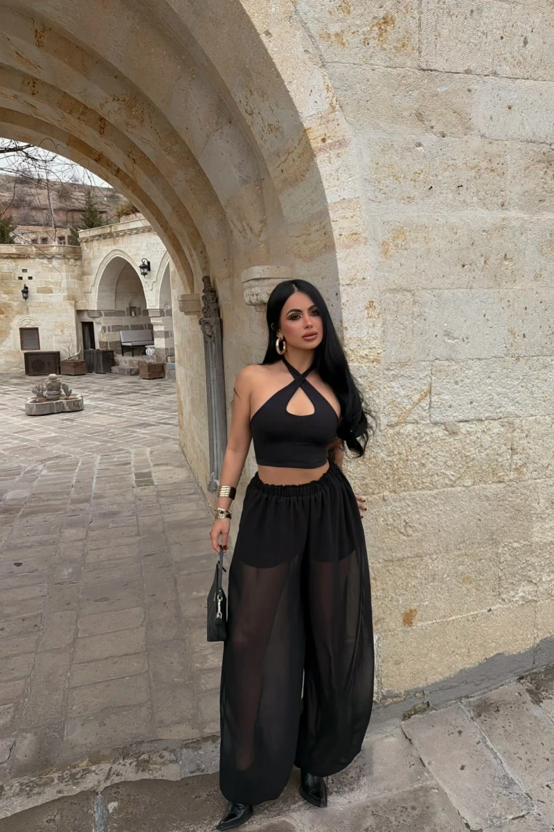 Siyah İçi Astarlı Şalvar Pantolon