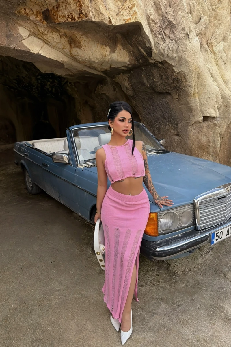 Pembe Triko Etek Büstiyer İkili Takım