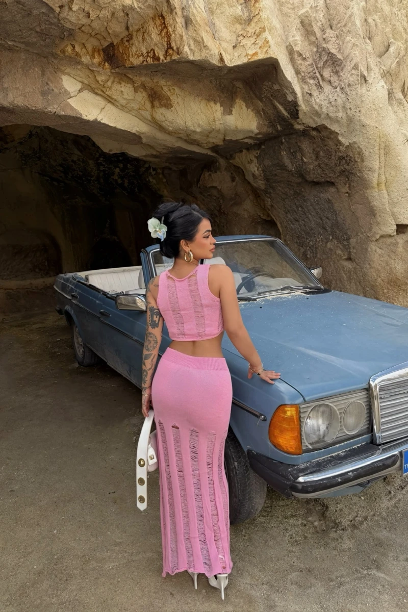 Pembe Triko Etek Büstiyer İkili Takım