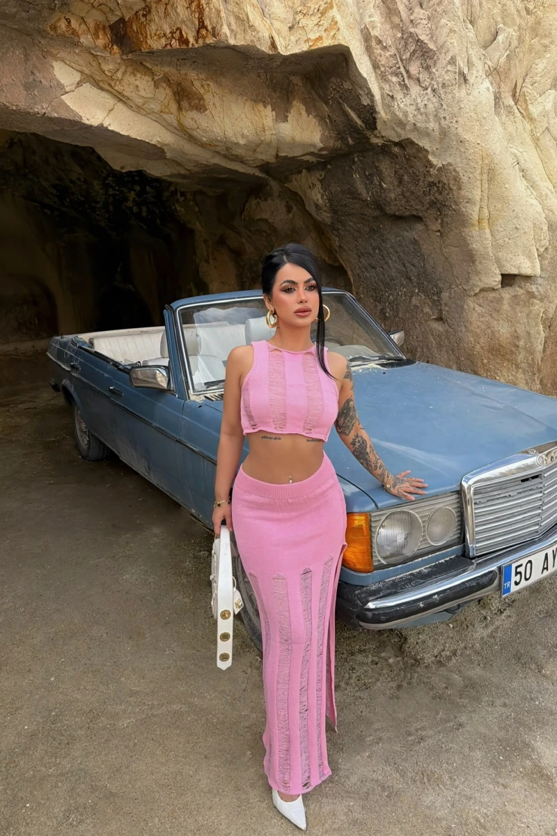 Pembe Triko Etek Büstiyer İkili Takım