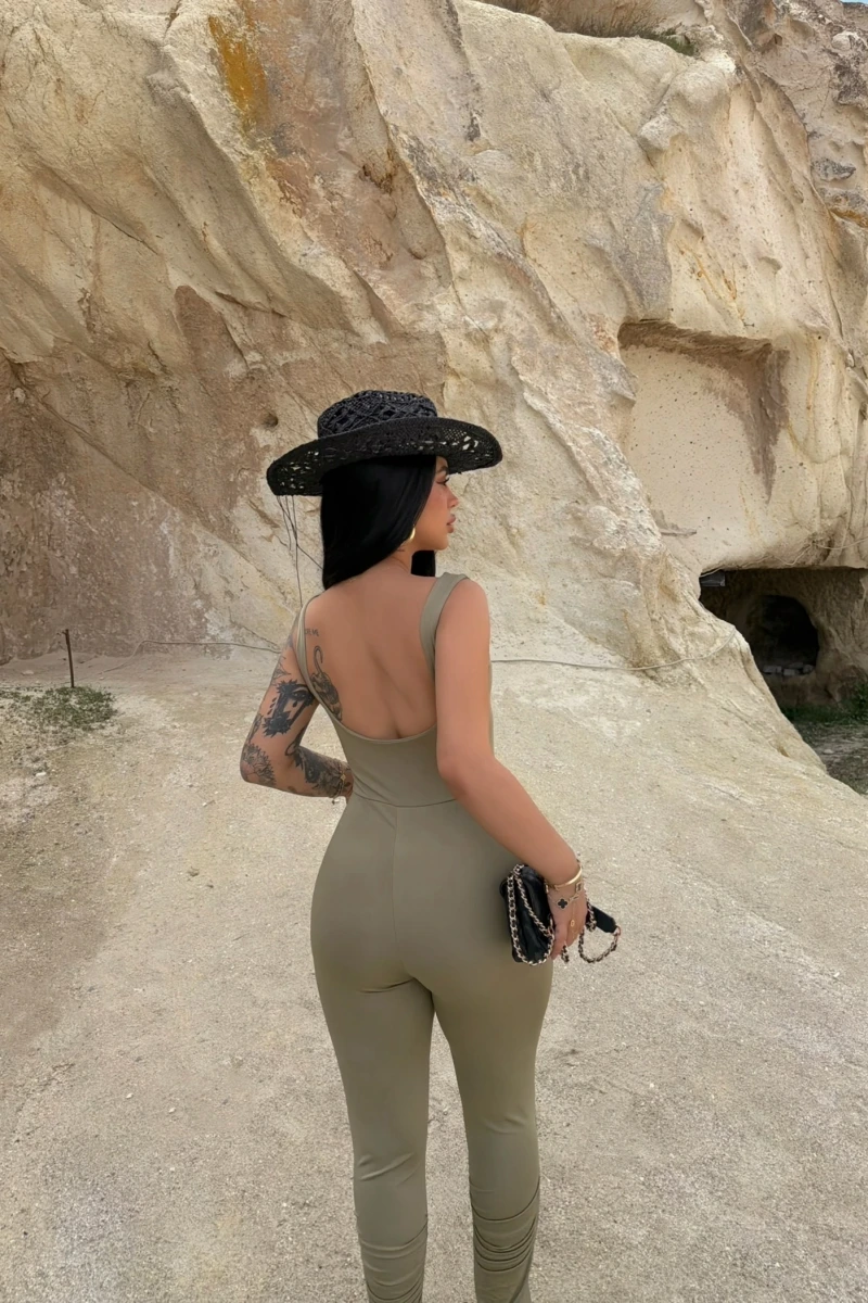 Haki Askılı Basic Slim Tulum