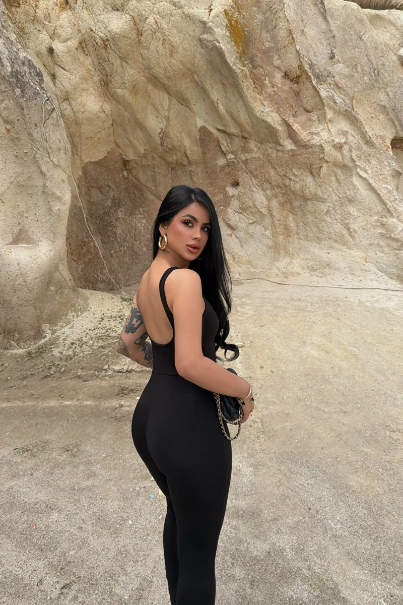 Siyah Askılı Basic Slim Tulum