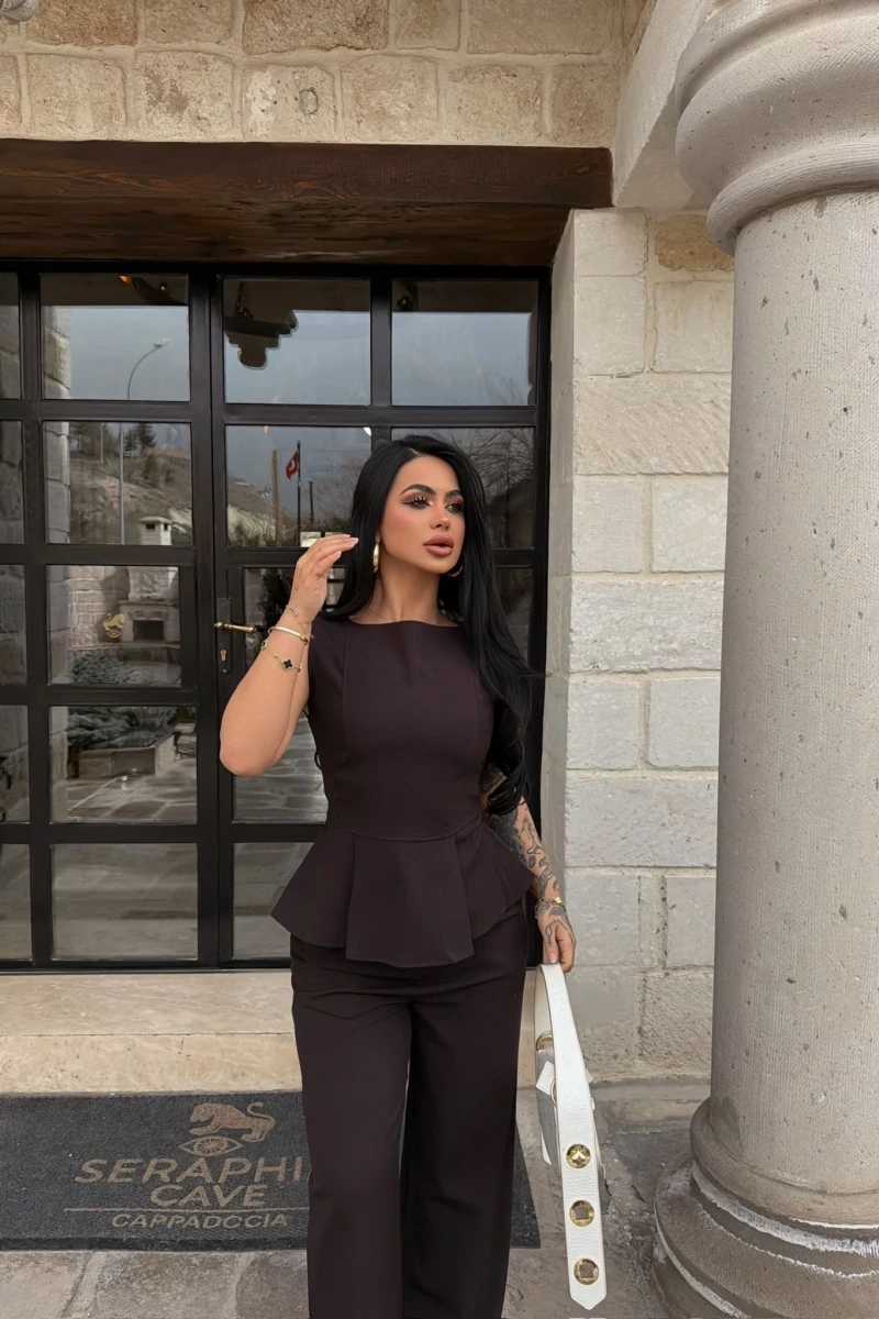 Kahve Sıfır Kol Belden Oturtmalı Takım
