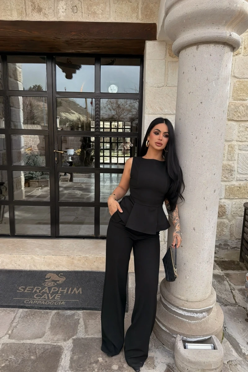 Siyah Sıfır Kol Belden Oturtmalı Takım