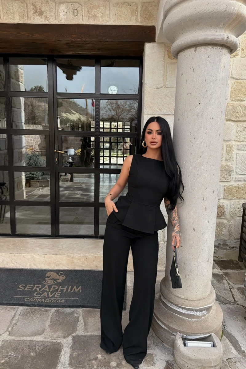Siyah Sıfır Kol Belden Oturtmalı Takım