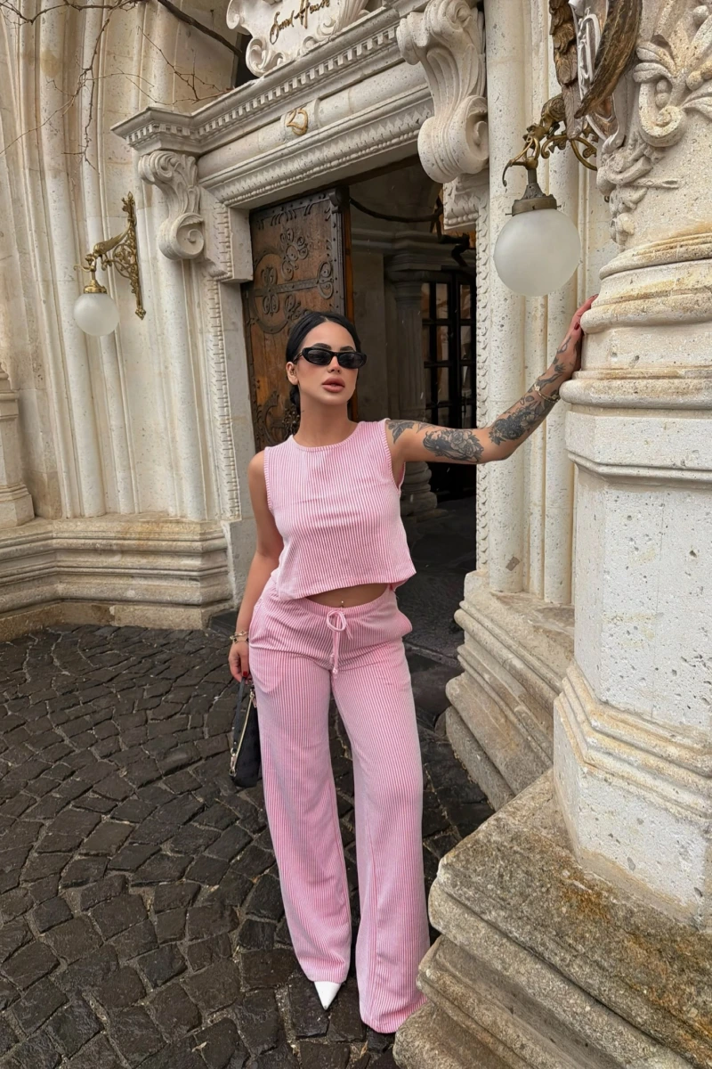 Pembe Sırt Bağlamalı Line İkili Takım