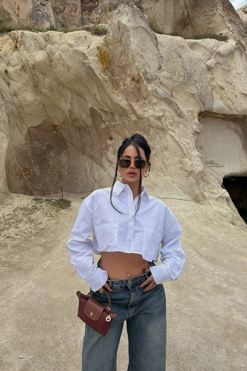 Beyaz Çift Cepli Poplin Gömlek