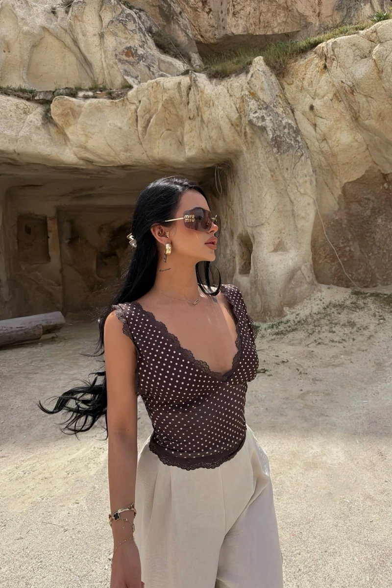 Kahve Puantiyeli Güpürlü Bralet